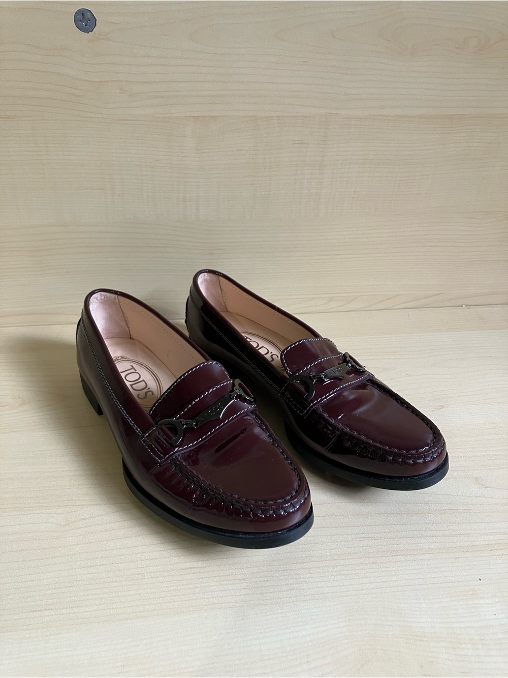 Tod's Burgundy Patent Leather Bit Loafers